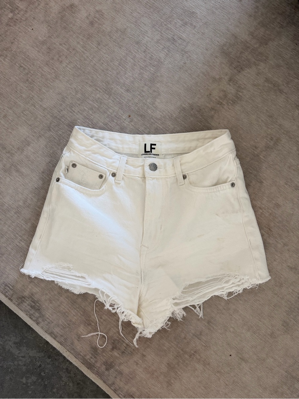 LF White Distressed High-Rise Denim Shorts